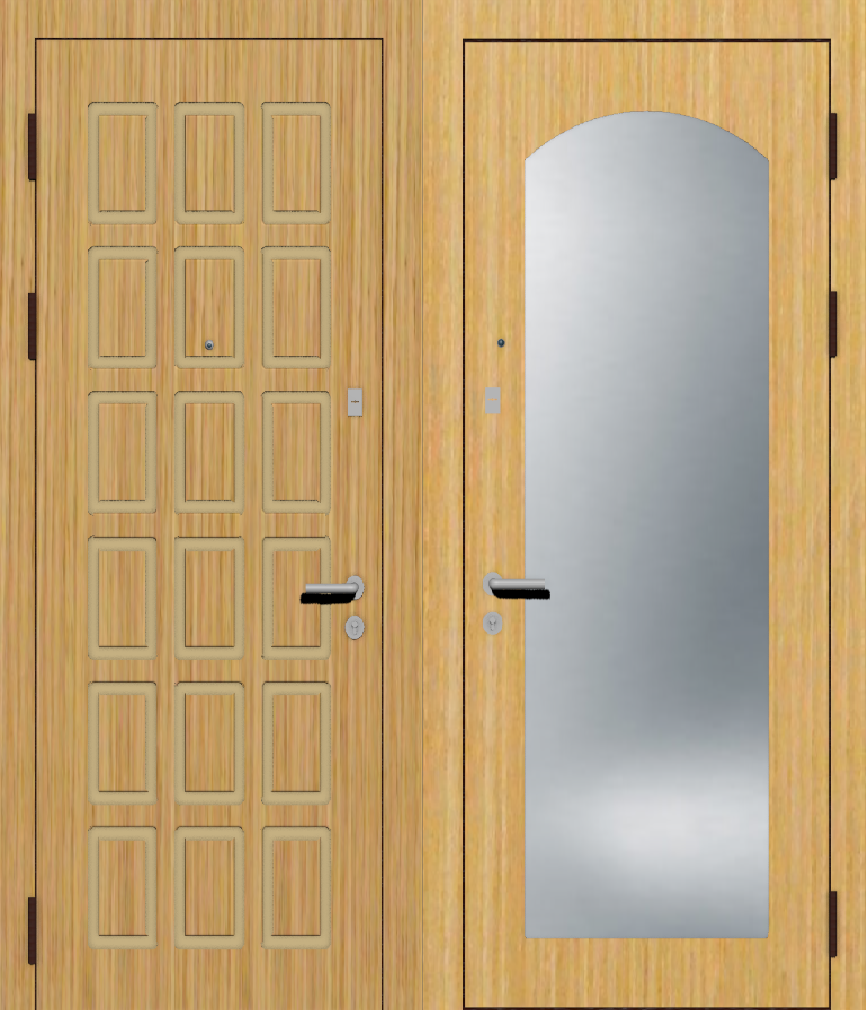 Металлическая дверь с отделкой МДФ Шпон с большим зеркалом